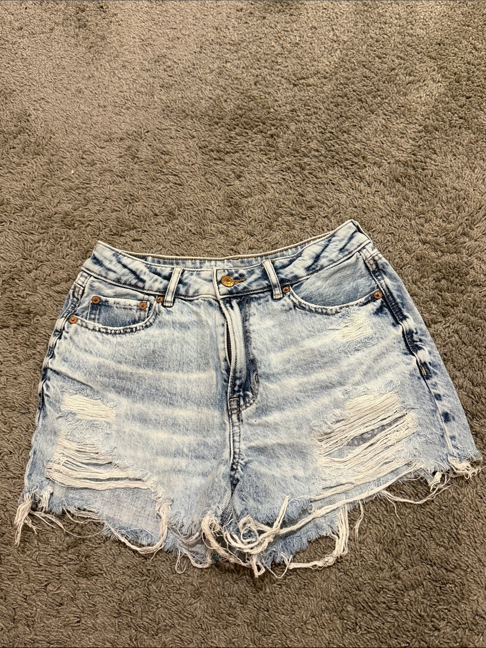 American Eagle Outfitters Light Blue Distressed High-Rise Denim Shorts